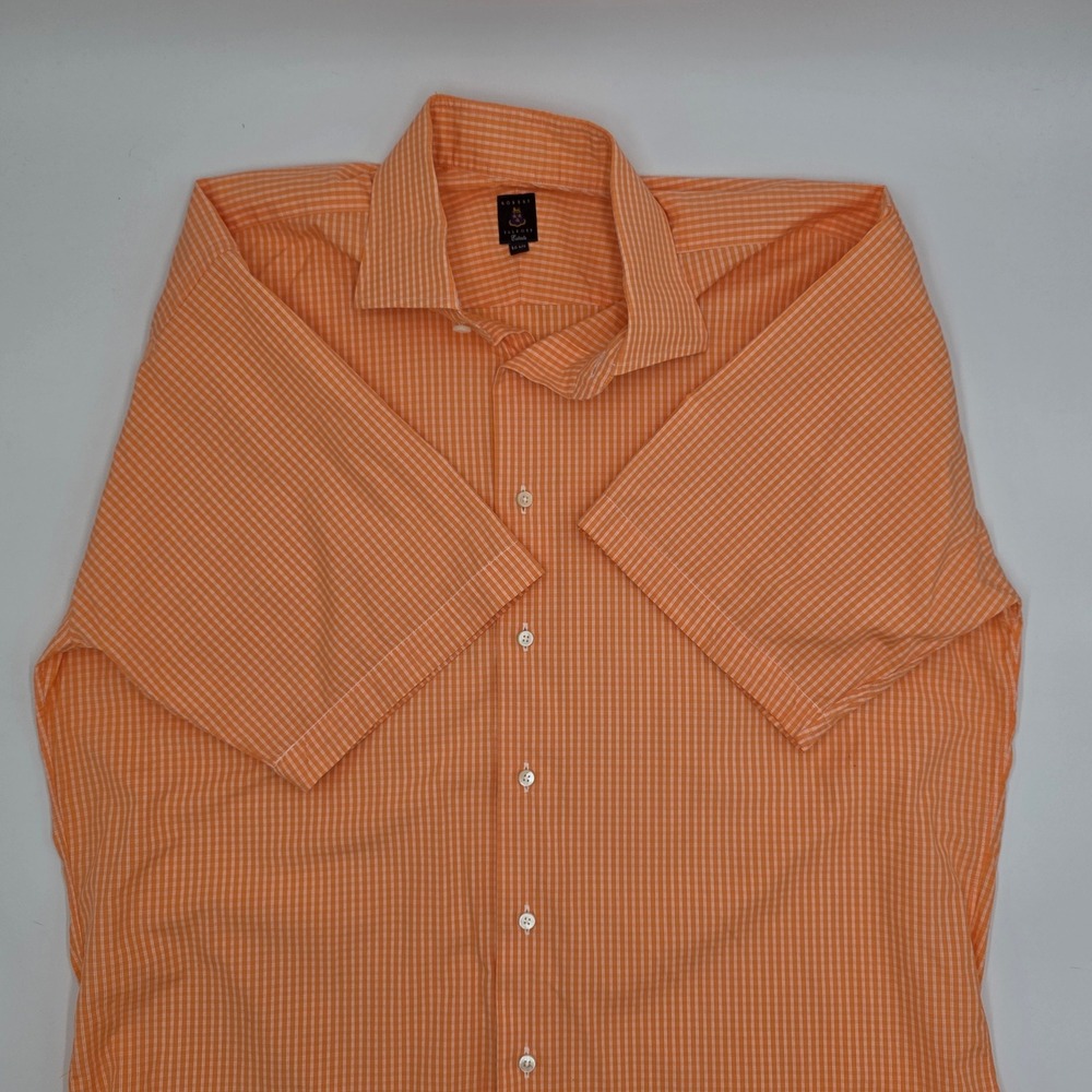 Robert Talbott Estate‎ Mens 16.5 Orange White Gingham Short Sleeve Button Shirt